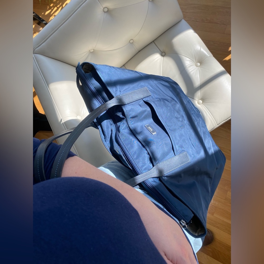 Tumi Voyageur Q-Tote Navy Nylon Leather Laptop Travel Tote Extra Large - Picture 2 of 12